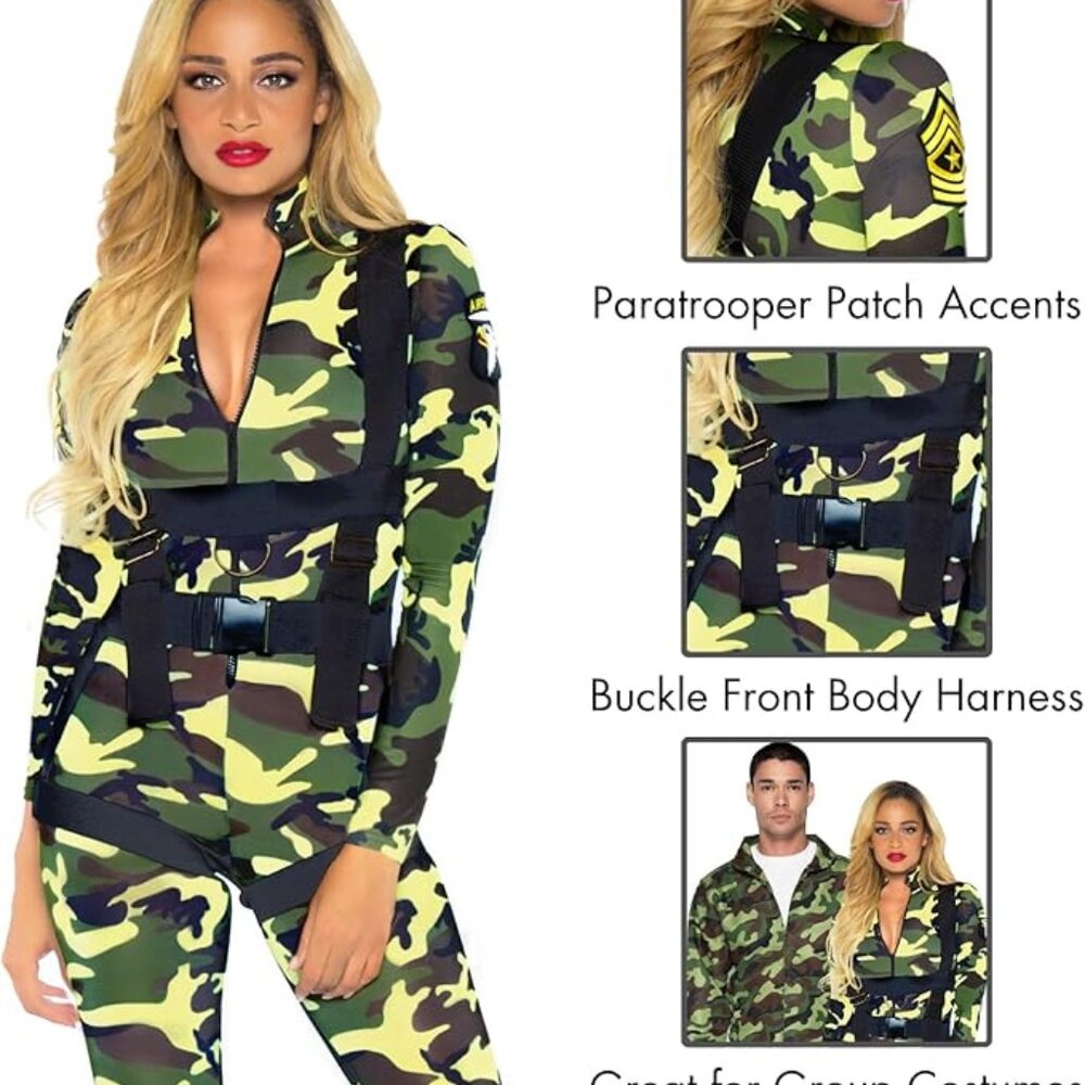 Women's 2 Pc Pretty Paratrooper Costume with Jumpsuit, Body Harness